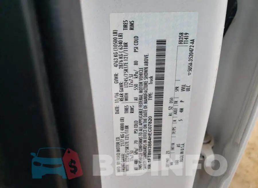 1FT8W3B64HEC07820 Photo# 12