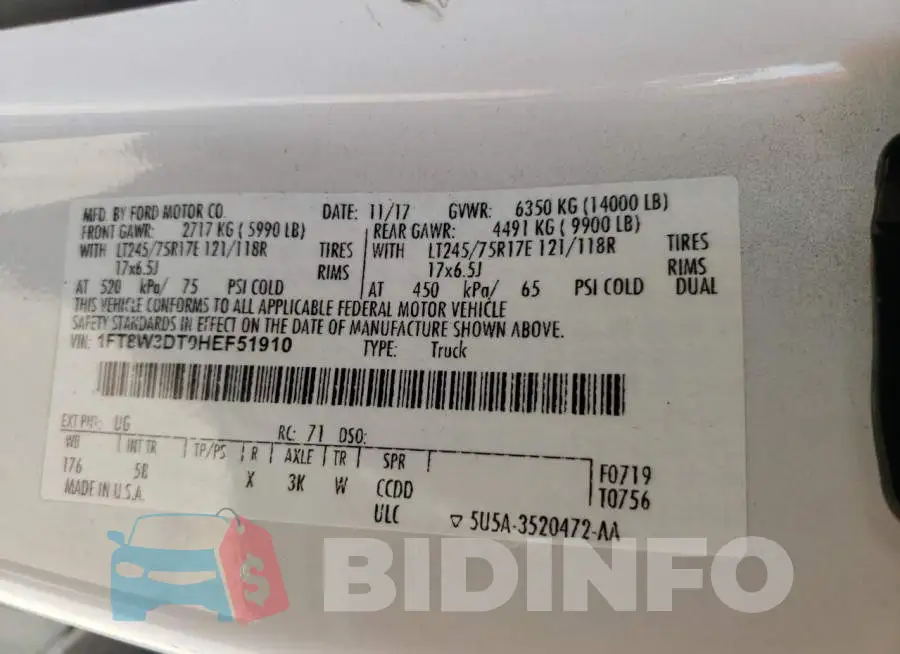 1FT8W3DT0HEF51910 Photo# 13