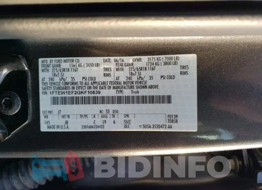 1FTEW1EF2GKF10839 Photo# 12