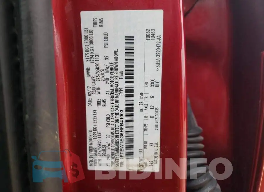 1FTEW1EG6HFB41003 Photo# 12