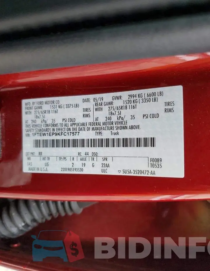 1FTEW1EP9KFC17577 Photo# 12