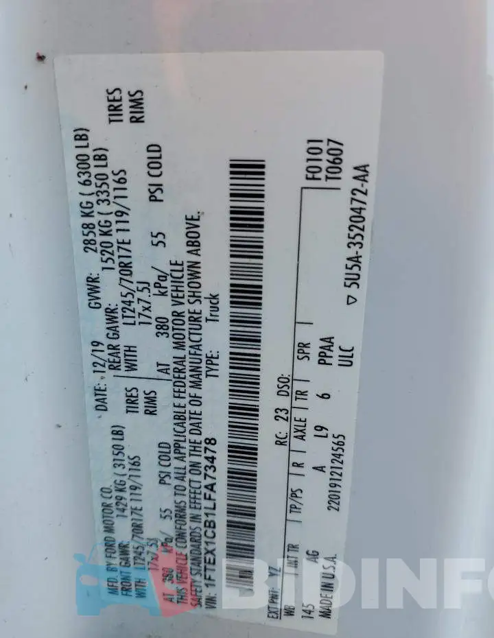 1FTEX1CB1LFA73478 Photo# 12
