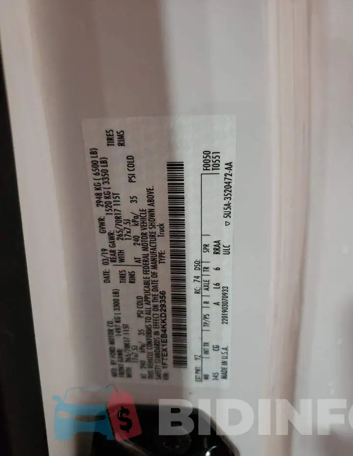 1FTEX1EB4KKD29356 Photo# 13