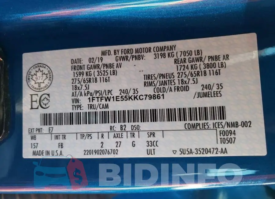 1FTFW1E55KKC79861 Photo# 12