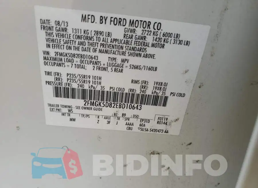 2FMGK5D82EBD10643 Photo# 13