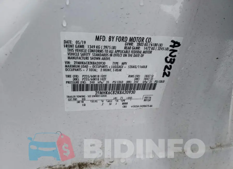 2FMHK6C82KBA20930 Photo# 13