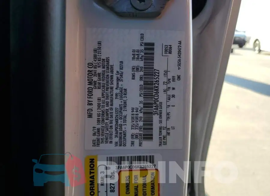 3FA6P0CD6KR265227 Photo# 13