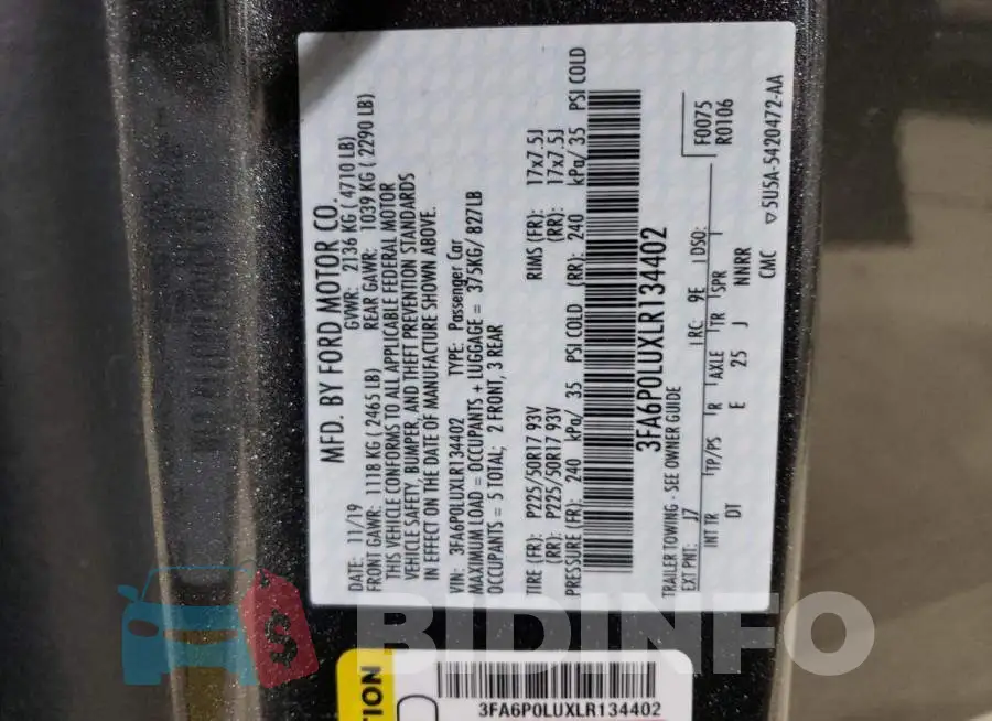 3FA6P0LUXLR134402 Photo# 12
