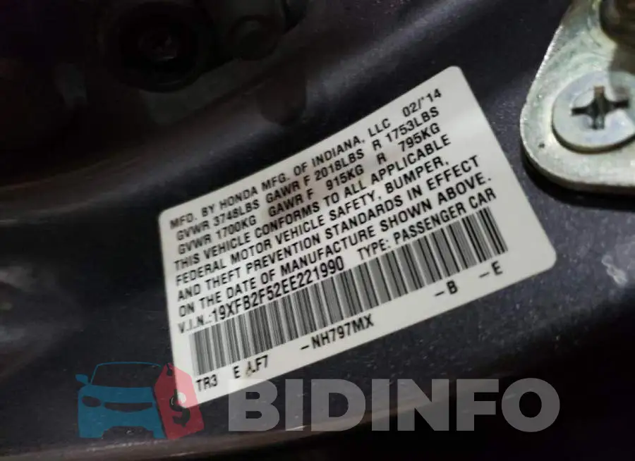 19XFB2F52EE221990 Photo# 12