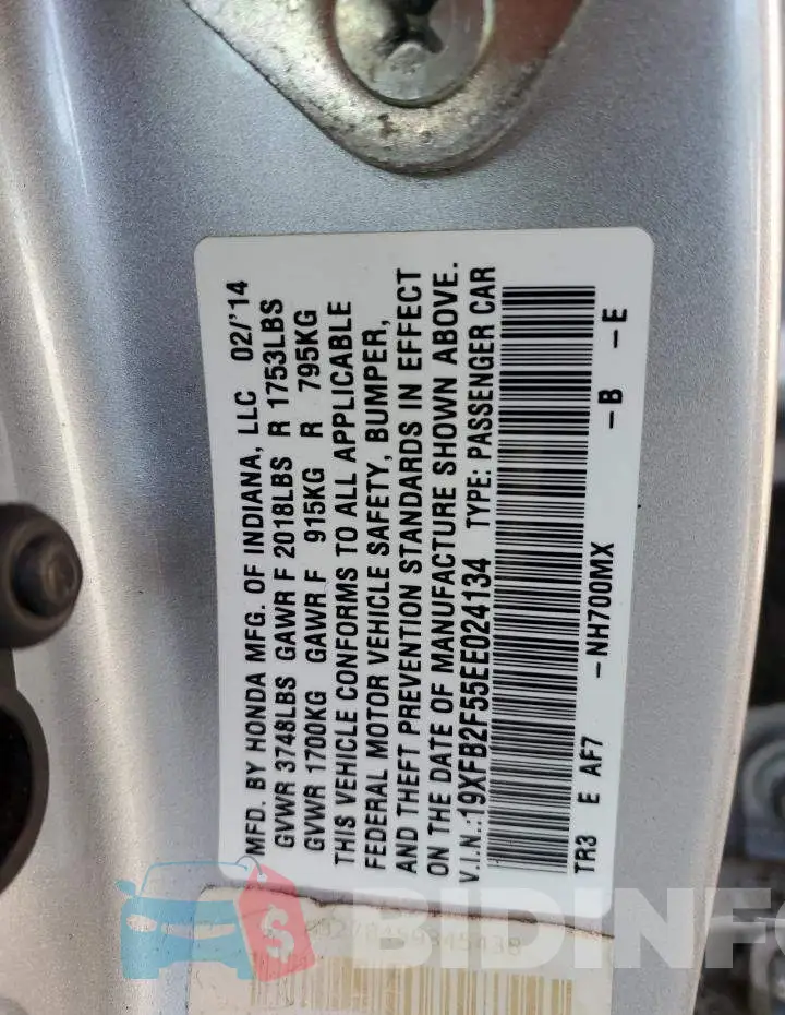 19XFB2F55EE024134 Photo# 12