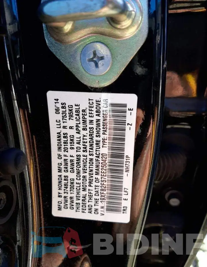 19XFB2F57EE250420 Photo# 12