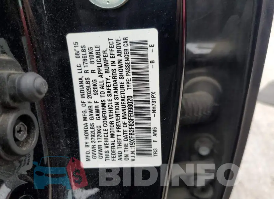 19XFB2F83FE098020 Photo# 13