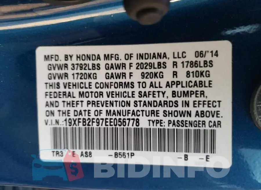 19XFB2F97EE056778 Photo# 12