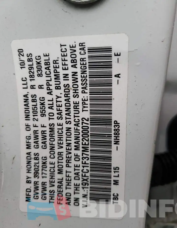 19XFC1F37ME200072 Photo# 12