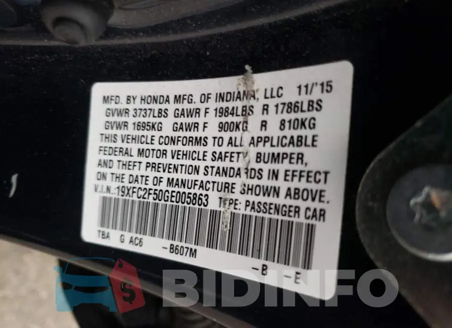 19XFC2F50GE005863 Photo# 12