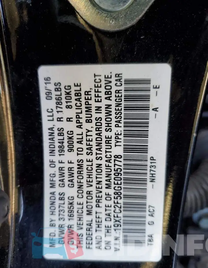 19XFC2F58GE095778 Photo# 12