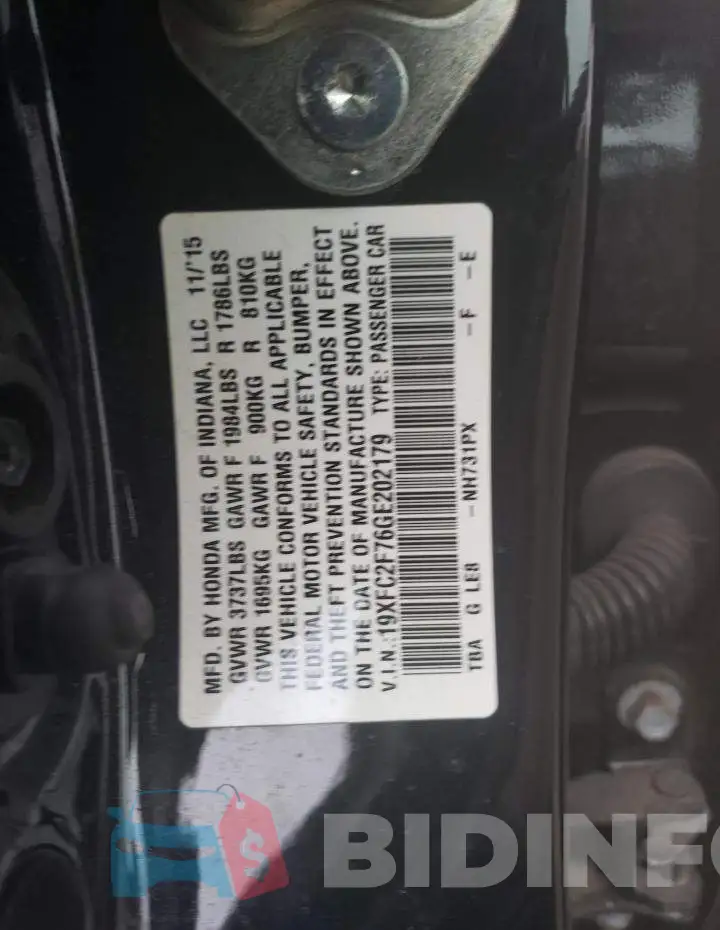 19XFC2F76GE202179 Photo# 12