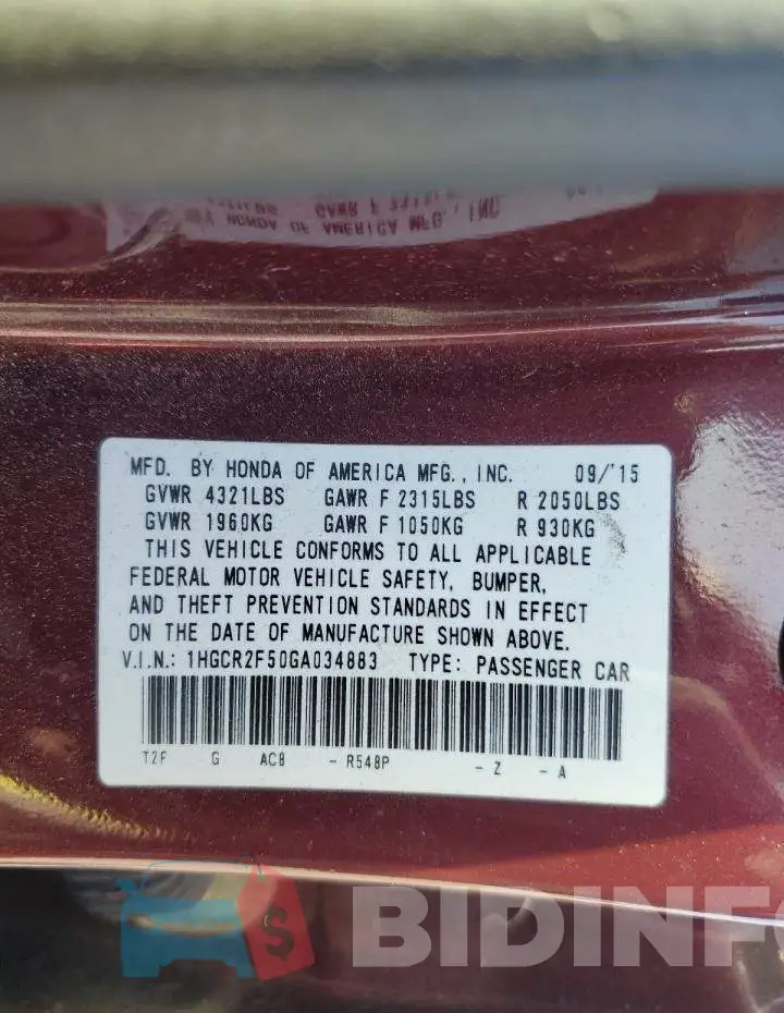 1HGCR2F50GA034883 Photo# 13