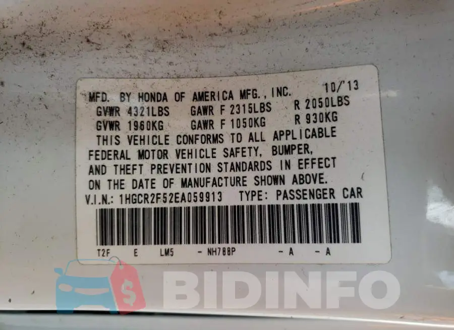 1HGCR2F52EA059913 Photo# 13
