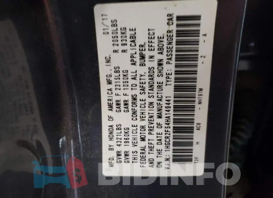 1HGCR2F54HA149441 Photo# 10