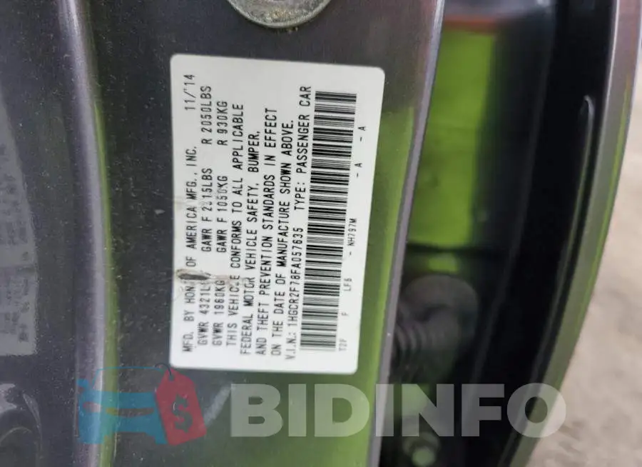 1HGCR2F78FA057635 Photo# 12