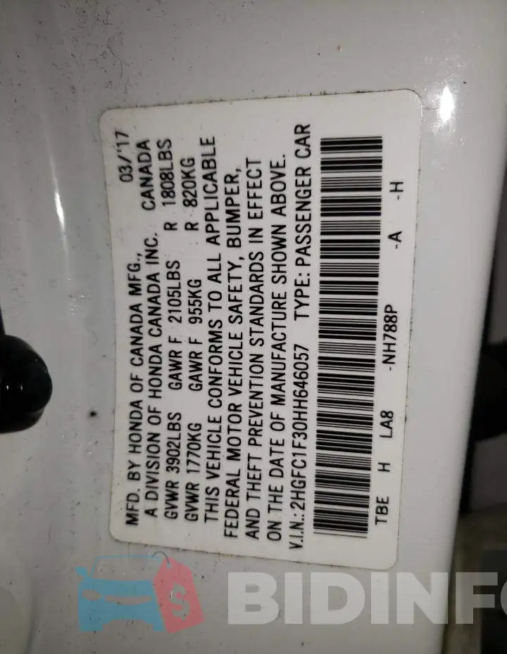 2HGFC1F30HH646057 Photo# 12