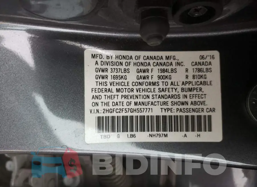 2HGFC2F57GH557771 Photo# 12