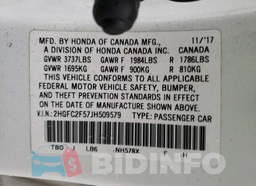 2HGFC2F57JH509579 Photo# 12