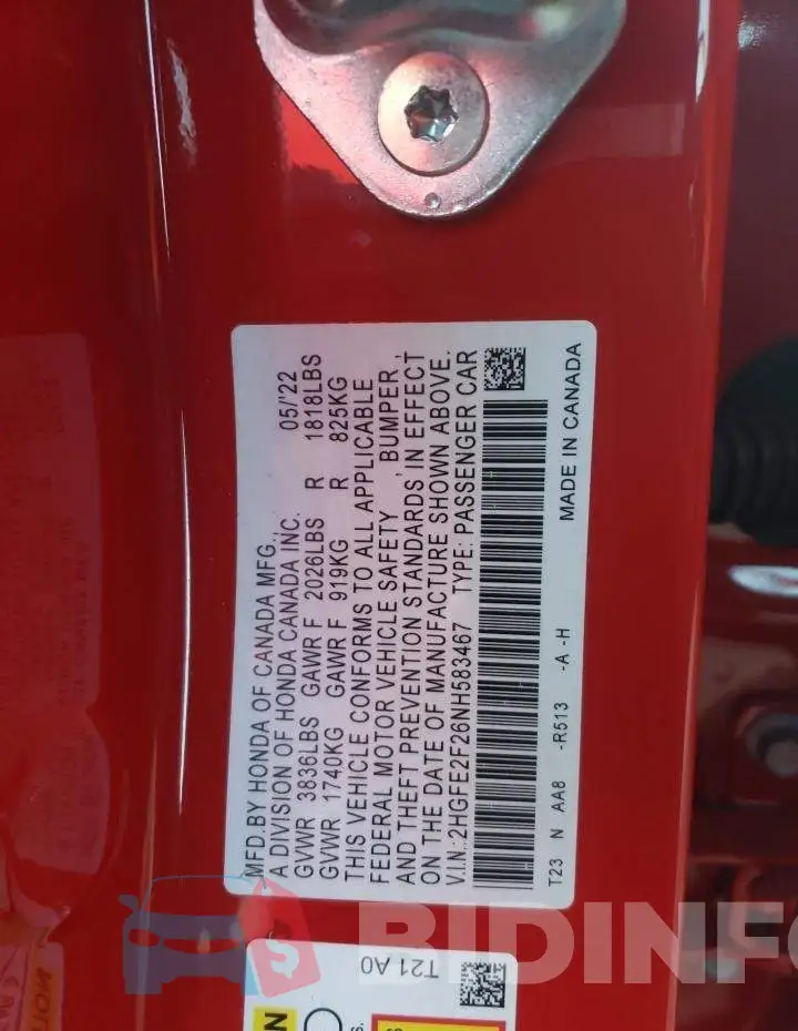 2HGFE2F26NH583467 Photo# 12