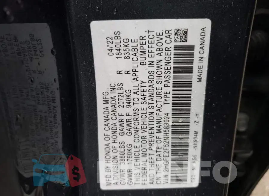 2HGFE2F52NH583024 Photo# 12