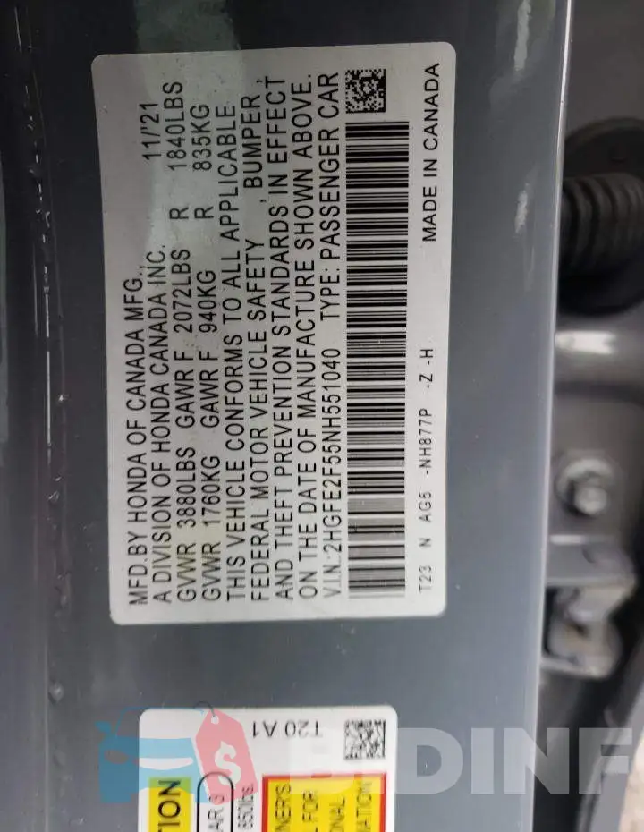 2HGFE2F55NH551040 Photo# 10