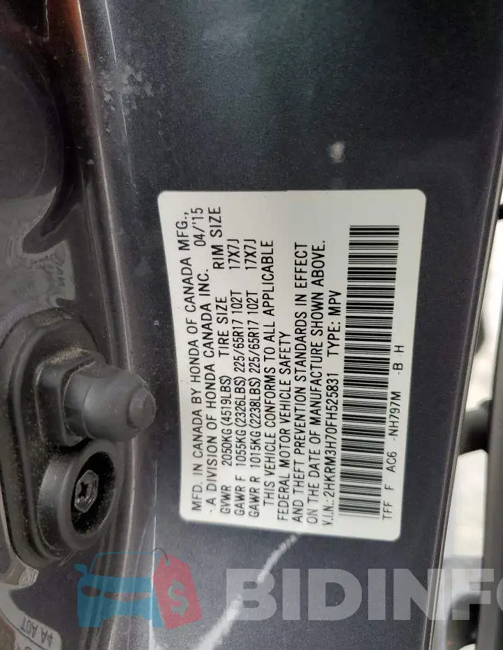 2HKRM3H70FH525831 Photo# 13
