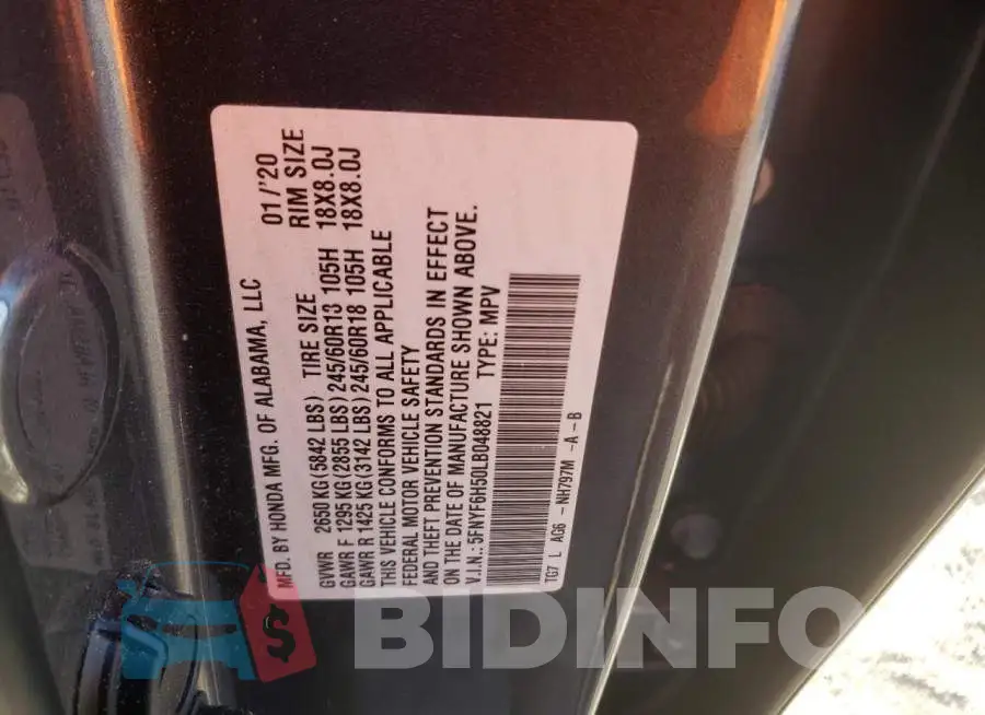 5FNYF6H50LB048821 Photo# 13