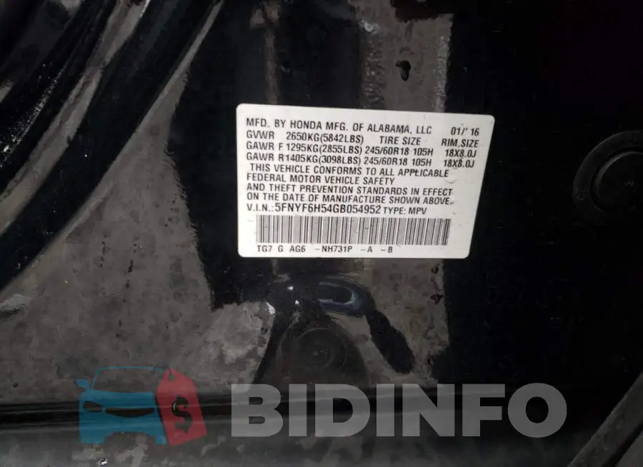 5FNYF6H54GB054952 Photo# 13