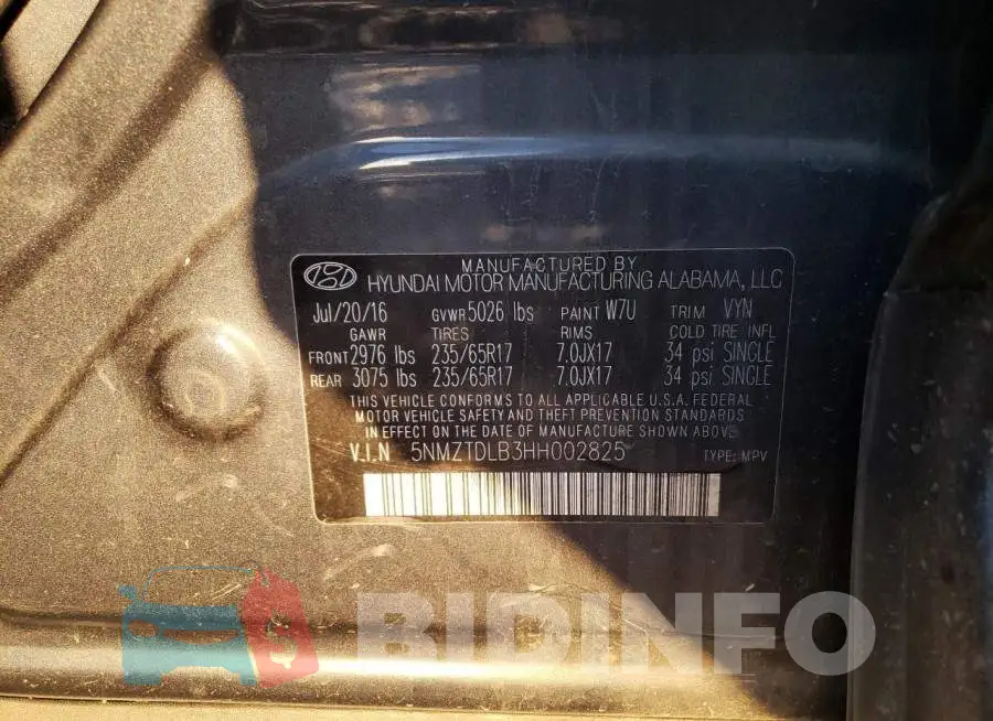 5NMZTDLB3HH002825 Photo# 14