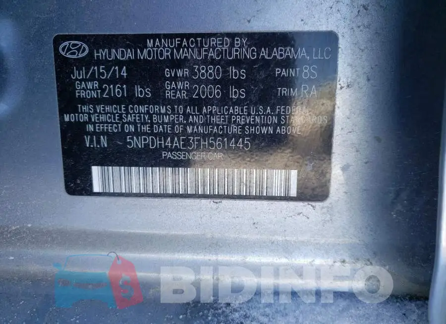 5NPDH4AE3FH561445 Photo# 12