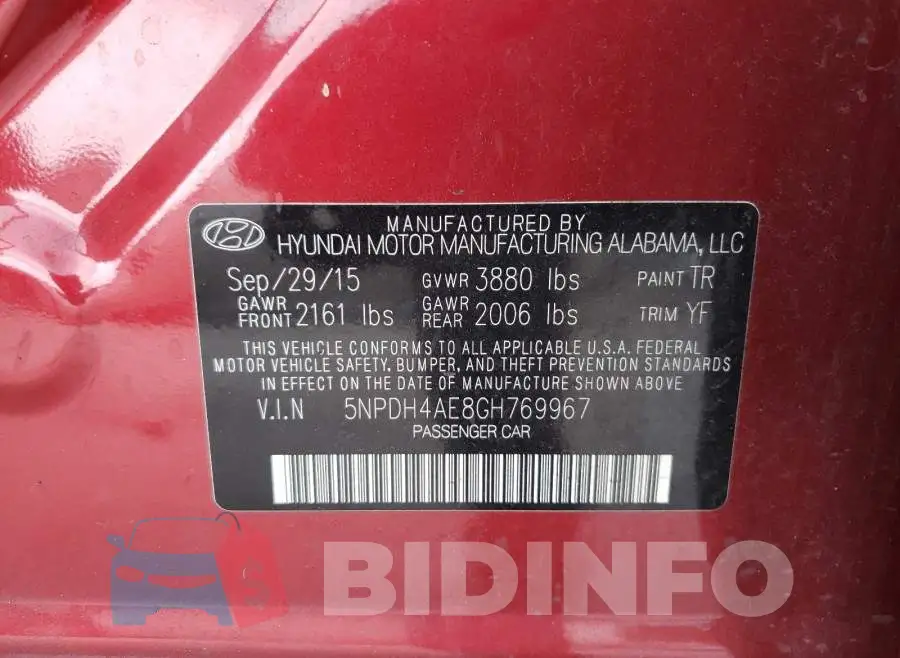 5NPDH4AE8GH769967 Photo# 10