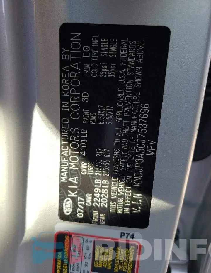KNDJP3A50J7537696 Photo# 12