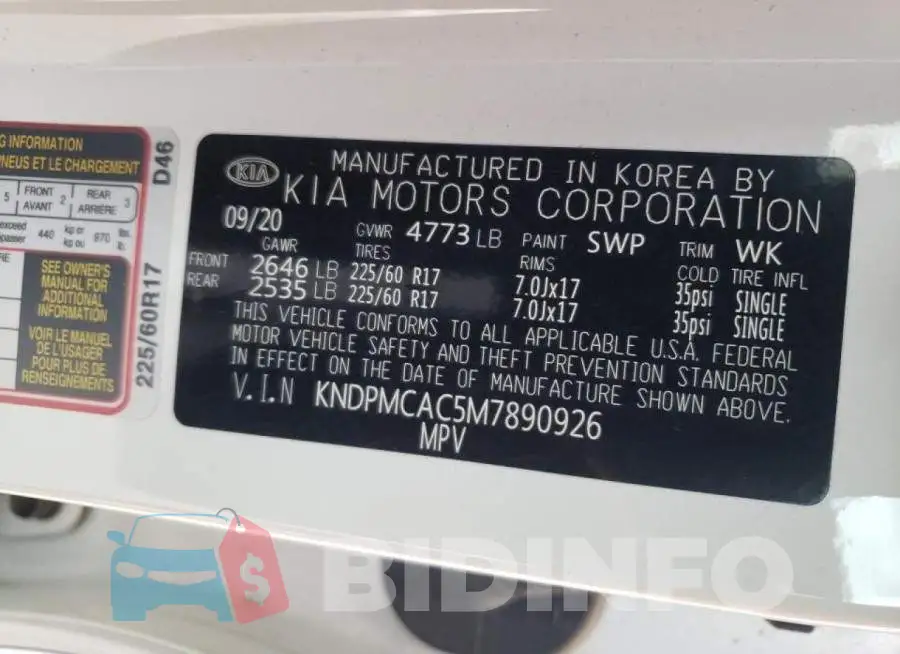 KNDPMCAC5M7890926 Photo# 10