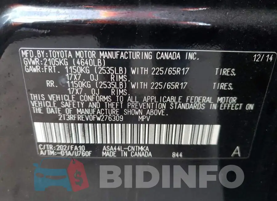 2T3RFREV0FW276309 Photo# 12