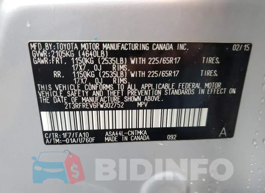2T3RFREV6FW302752 Photo# 13