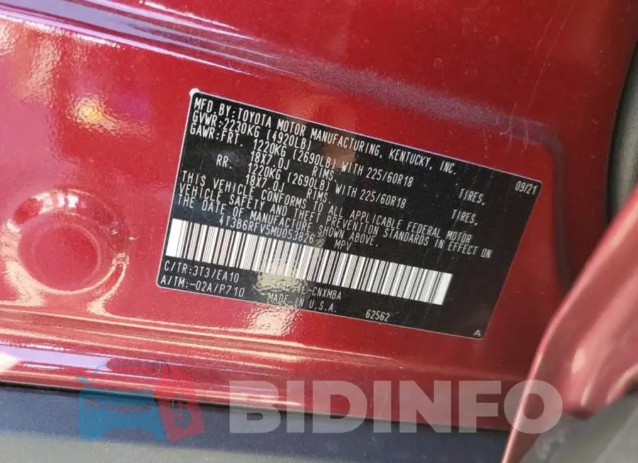 4T3B6RFV5MU053826 Photo# 13
