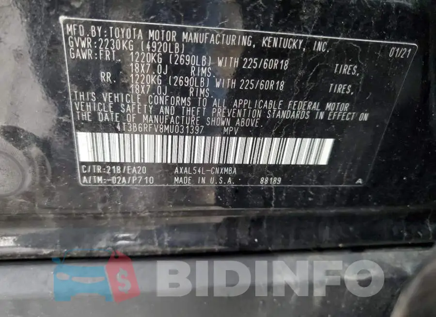 4T3B6RFV8MU031397 Photo# 14