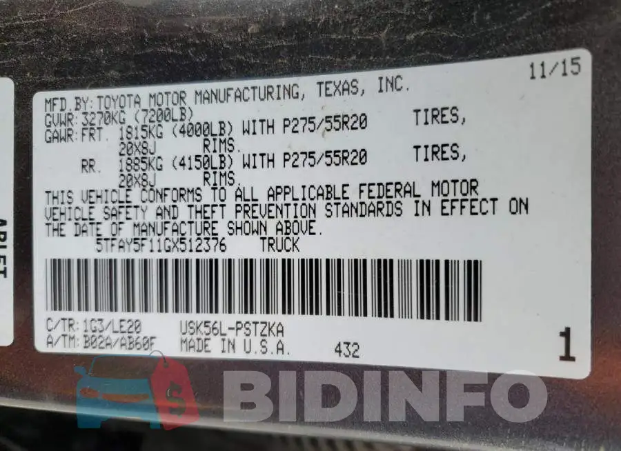 5TFAY5F11GX512376 Photo# 12
