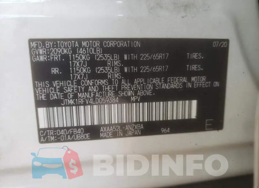 JTMK1RFV4LD059384 Photo# 13