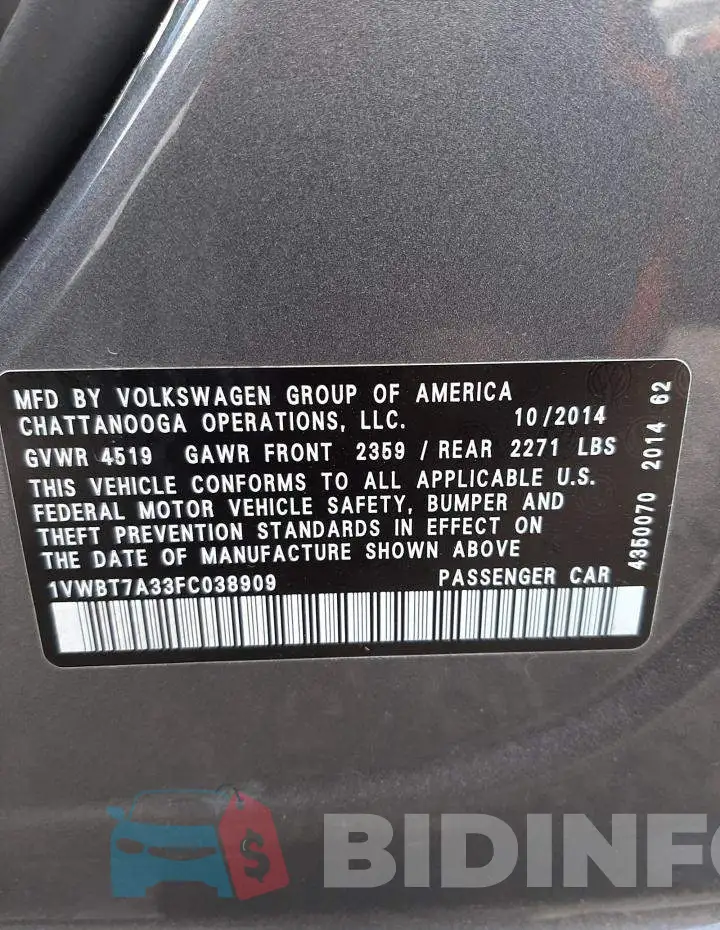 1VWBT7A33FC038909 Photo# 10