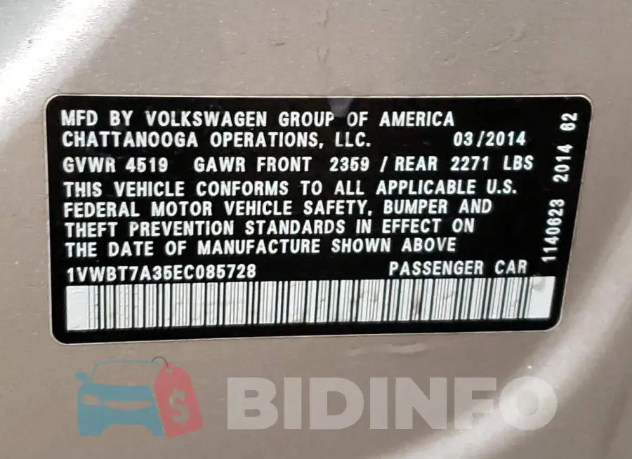 1VWBT7A35EC085728 Photo# 12