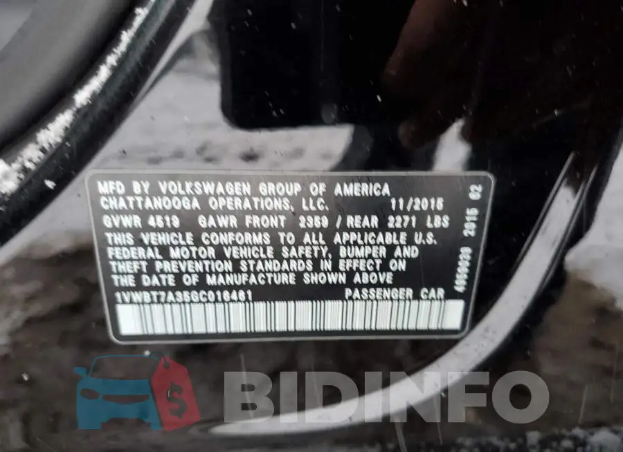1VWBT7A35GC016461 Photo# 12