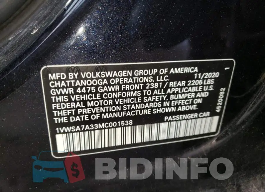 1VWSA7A33MC001538 Photo# 12