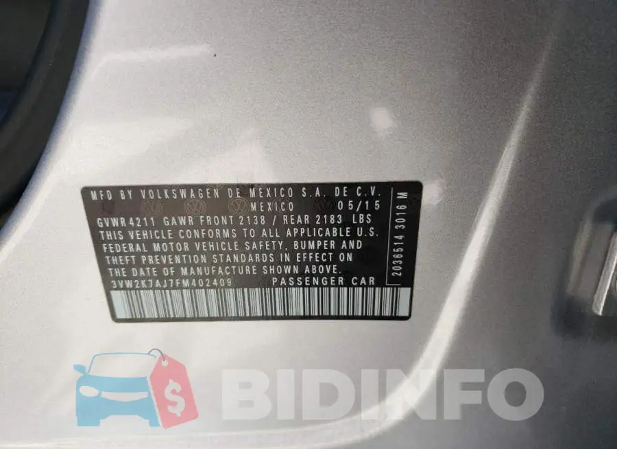3VW2K7AJ7FM402409 Photo# 10
